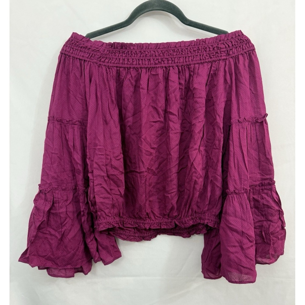FREE PEOPLE Festival Free Spirit Top Off Shoulder Bell Sleeve Fuschia Womens XS